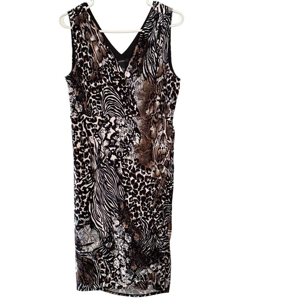 Alfani Women's‎ Size 14 Animal Print Sleeveless Sheath Dress Ruched V-Neck